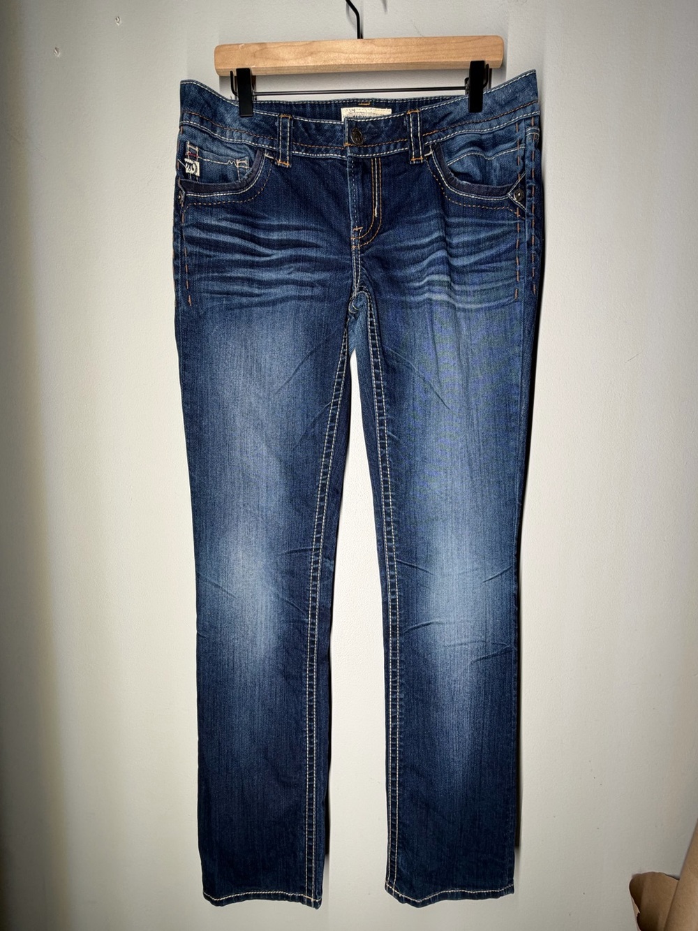 Mek Denim Dartha Straight Leg‎ Jeans 30x34 Low Rise Y2K Embroidered Medium Wash